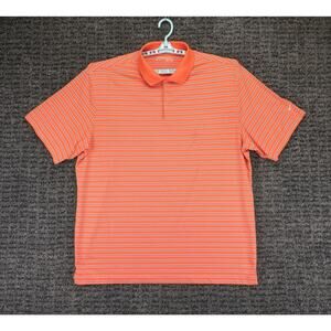 Nike Golf Shirt Mens 2XL Coral Striped Stretch Perfomance Polo Dri-Fit Logo
